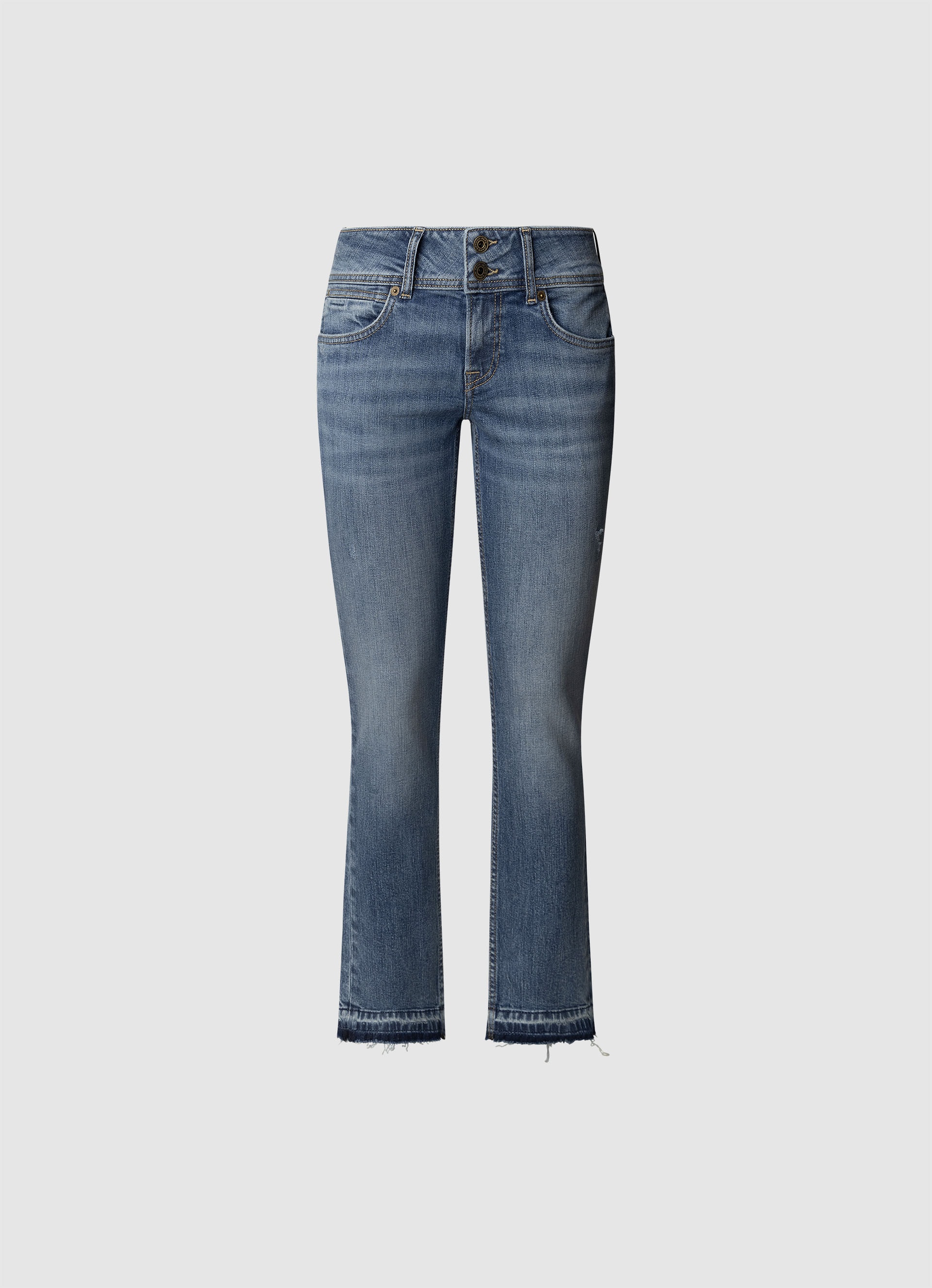 Slim-fit-Jeans PEPE JEANS "SLIM JEANS LW", Damen, Gr. 28, Länge 30, blau (light destroyed blau), Denim/Jeans, Obermaterial: 99% Baumwolle, 1% Elasthan, Destroyed-Effekte, slim fit lang, Jeans Slim-fit-Jeans, mit doppeltem Knopfverschluss