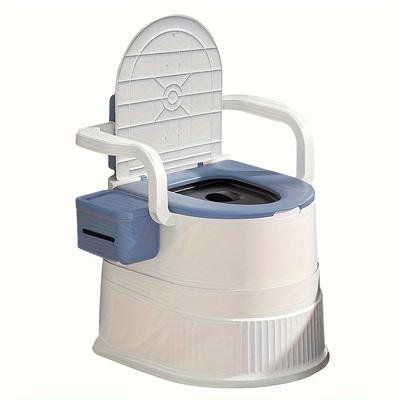 TEMU 1pc Portable Bedside Toilet For Elderly - Non-slip Plastic With Armrests, Double Layer , Design, Compact & Convenient For Shower And Bath Use, Portable Toilet Image