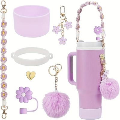 TEMU 7pcs Cup Accessories Set Including 1 Pcs Water Bottle Handle Strap, 1 Pcs Silicone Cup Boot, 1 Pcs Siliocne Straw Cover, 2 Pcs Charms For Decoration Image