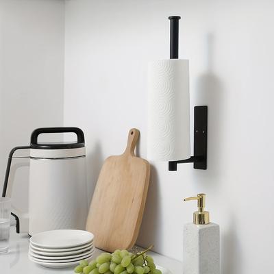 TEMU Under Cabinet Paper Towel Holder - Sleek Matte Black, Adhesive Or Wall Mounted, Stainless Steel Roll Rack For Kitchen & Bathroom, Sus304 Image