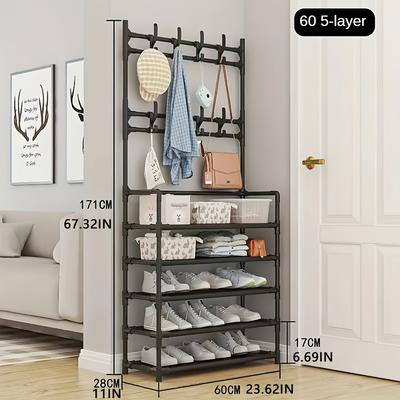 TEMU Multifunctional 4/5-tier Shoe And Hat Rack, Shoe Accessories Storage Shelf With 8 Hooks For Entryway, Living Room, Bedroom, Office - , , Easy To Assemble Image