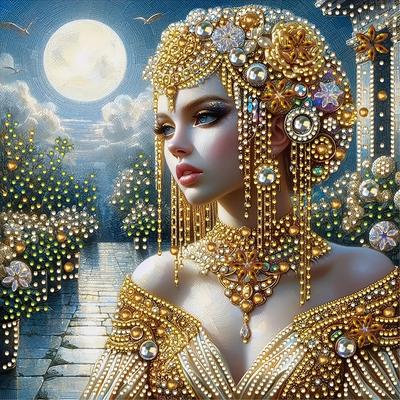 TEMU Diy Irregular Shaped Crystal Painting, , Round Canvas, For Girl Image