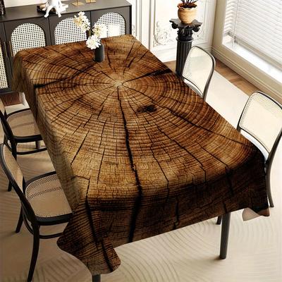 TEMU 1pc Rustic Wooden Print Tablecloth, Rectangular Polyester Table Cover, Machine Made Woven, Festive Party Decor For Home, Tv Stand, Coffee Table, Use Image