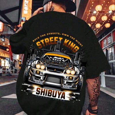 TEMU Men's With Car Print And Text - Streetwear And Car Enthusiasts Image
