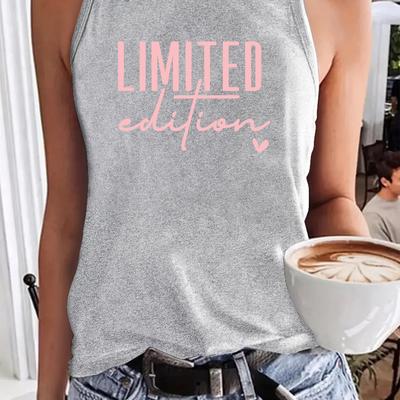 "TEMU Women' " Edition" Tank Top With Pink Heart - Casual, Sleeveless Summer Top For Spring And Summer, Casual Summer Top| Print Top|sexy Tank Top" Image