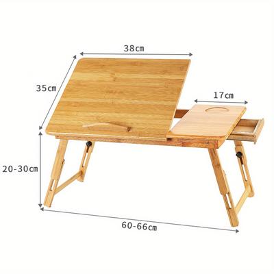 TEMU Adjustable Height & Angle Laptop Desk - Ergonomic Natural Wood Bedside Table, 66x30x35cm, For Small Spaces, Home Office, Dorm, Or Travel Use, Sturdy Construction Image