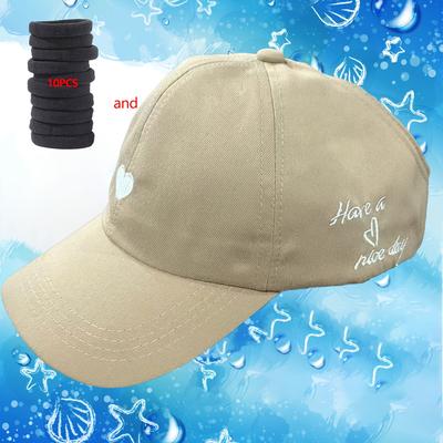 "TEMU 1pc Pink Women's Breathable Sun Hat With " Day" Design + 10pcs Black Hair Ties - Running And Outdoor Activities, Outdoor Gear | Accessory | Polyester Hat" Image