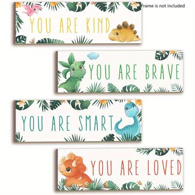 TEMU 4pcs Dinosaur Room Decor For Dinosaur Wall Decor For Room Bedroom Inspirational Dinosaur Wall Art Wall Decorations For Room Classroom Bedroom 4*10inches Image