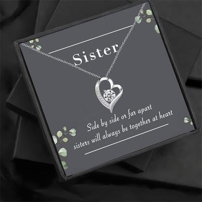 TEMU Heart Shaped Necklace In Gift Box - Birthday Gift For My Sister Or Little Sister - Gift For Sister - Bridesmaid Gift For Bride - Sisters Jewelry Image