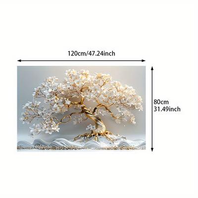 TEMU 1pc 31.4*47.24in/80cm*120cm Modern Abstract White Flowers Print Wall Art Canvas Painting For Bedroom Retro Canvas Poster For Living Room Decoration Image