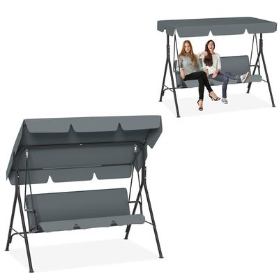 TEMU Garden Swing 3-seater, Swing Chair, Lounger Swing Bench, Metal Garden Swing With Adjustable Awning, Reclining Suspended Swing (176x110x152cm / 193x110x152cm, , Grey, Dark Brown, Beige) Image