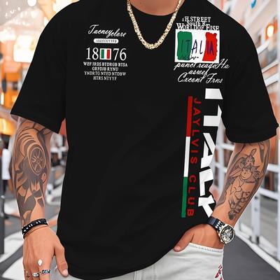 TEMU Men's Italian Flag-inspired 3d T-shirt - Casual Polyester Knit, Stretchy & Breathable Mesh, Regular Fit, Ideal For Outdoor Sports & Leisur Image