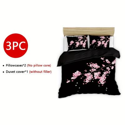TEMU 3pcs Duvet Cover Set - Soft Polyester, Machine Washable, , Includes 1 Duvet Cover & 2 Pillowcases, For Your Bedroom, Bedroom Decor | Elegant Bedding | Durable Fabric, Cherry Decor Image