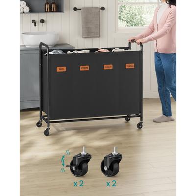 TEMU Laundry Basket With Wheels, 4-compartment Laundry Sorter, 200l Laundry Organizer, Mobile Laundry Cart, 5 Labels, For Laundry Room, Bedroom, Bathroom, Ink Black Image