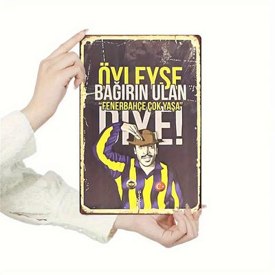 "TEMU 1pc Turkish Football Fan Metal Tin Sign - Retro Vintage 8"x12" Wall Art With Turkish Text & Yellow/ Colors, For Man Cave Bar Garage Decor, Sports Fan Gift, 2d Flat, Room Decor" Image