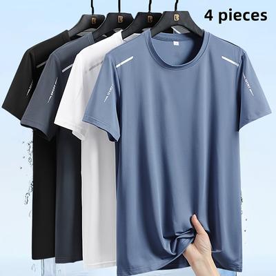 TEMU 4pcs Men's Quick- T-shirt, Men's T-shirt, Gym, Men's T-shirt, Cool Top, 4 Combination - Summer New T-shirt Image