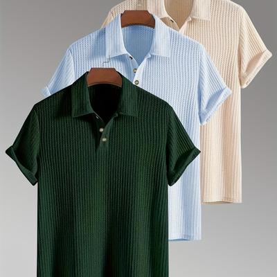 TEMU 2025 '-piece Set Short Sleeve Shirt High-end Solid Color Summer Tops T-shirt Casual Sweater Breathable For Golf, Fishing, Basketball, Camping, Gym Swimming And Beach With Collar Image