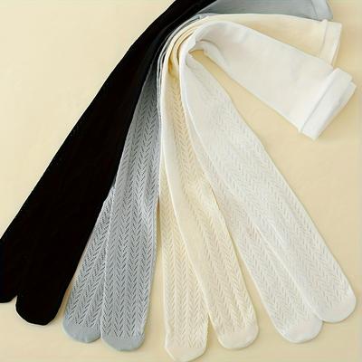 TEMU Pack Of 4 Girls' Solid Color Bright Colored Fashionable High Elasticity Mesh Breathable Mosquito-proof Socks Suitable For Image