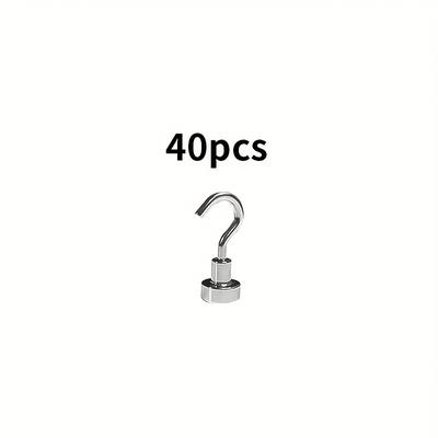 TEMU 40pcs Magnetic Hooks, Heavy Duty Magnetic Hooks, Can Bear 25lbs, Polished, Stainless Steel Neodymium Magnets, Suitable For Home, Kitchen, Whiteboard, Workplace, , Office Image