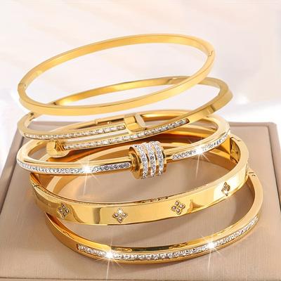 TEMU 5pcs Elegant And Fashionable Personality Stainless Steel Jewelry Is An For Men And Women To Travel Versatile And Fashionable Image
