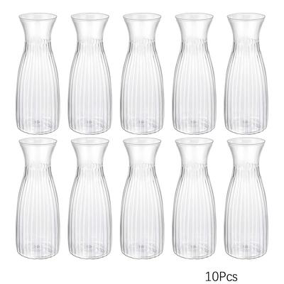 TEMU 10pcs Retro Striped Plastic Vases - Transparent Round Vases For Diy Flower Arrangements, Home Decor, Weddings & Dining Table Centerpieces, Vases For Flowers Image