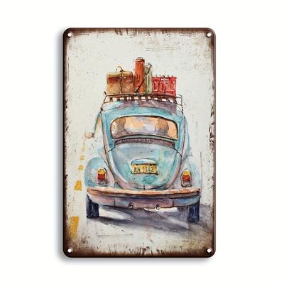 TEMU Vintage Car Travel Themed Metal Sign, 15cm X 20cm, Waterproof Fiberglass Board Wall Decor, Pre-drilled, Weather-resistant, High-, With For Home, Garage, Room, Park Image
