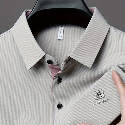 TEMU Men's Summer Short Sleeve Shirt, Casual Lapel Collar Top With Button Details, Regular Fit, Stretch Fabric, Alphabet Pattern, Ideal For Daily Wea Image