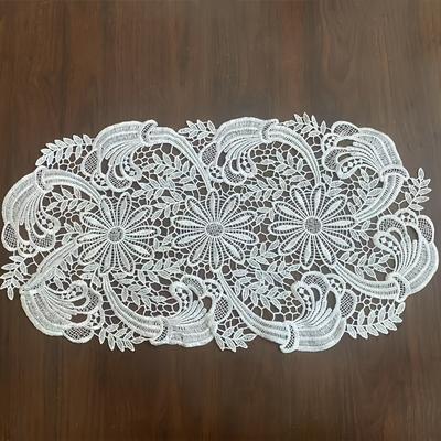 TEMU White Embroidered Floral Lace Table Runner & Placemats - 100% Polyester, Intricate With Durable Fabric For Dining Table Decor, Hand Wash Only Image