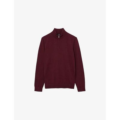 Blackhall Half-Zip Funnel-Neck Wool Knitted Jumper - Red - Reiss Knitwear