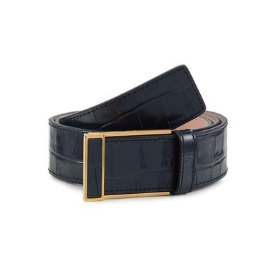 Square Frame Buckle Croc Embossed Leather Belt - Blue - Bally Belts