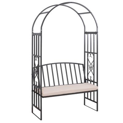 TEMU Garden Metal Arch Bench, Outdoor Furniture Chair With Cushion Outdoor Patio Rose Trellis Arbour Pergola, For Climbing Plant 114l X 60w X 206h Cm
