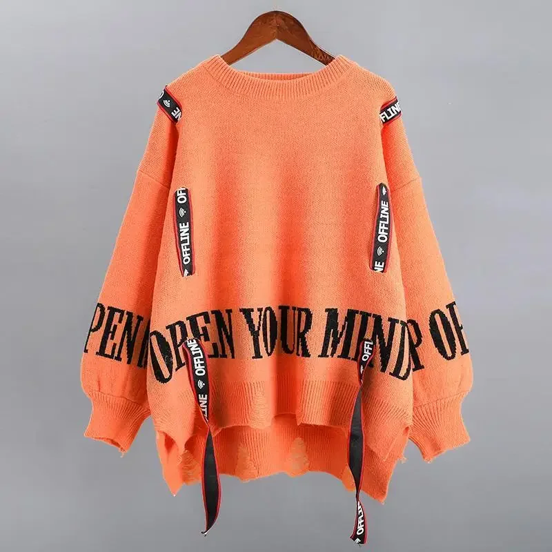 Autumn Winter Y2K Letter Sweater Women Fashion Casual All-match Jumpers Loose Knitted Pulllover Lady Top Harajuku Female Clothes