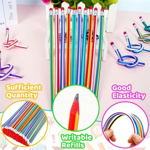 TEMU Lot de 30 crayons de couleur flexibles avec gomme, outil d'écriture en plastique amusant et souple, adapté pour de fête, anniversaires, Saint-Valentin et Noël