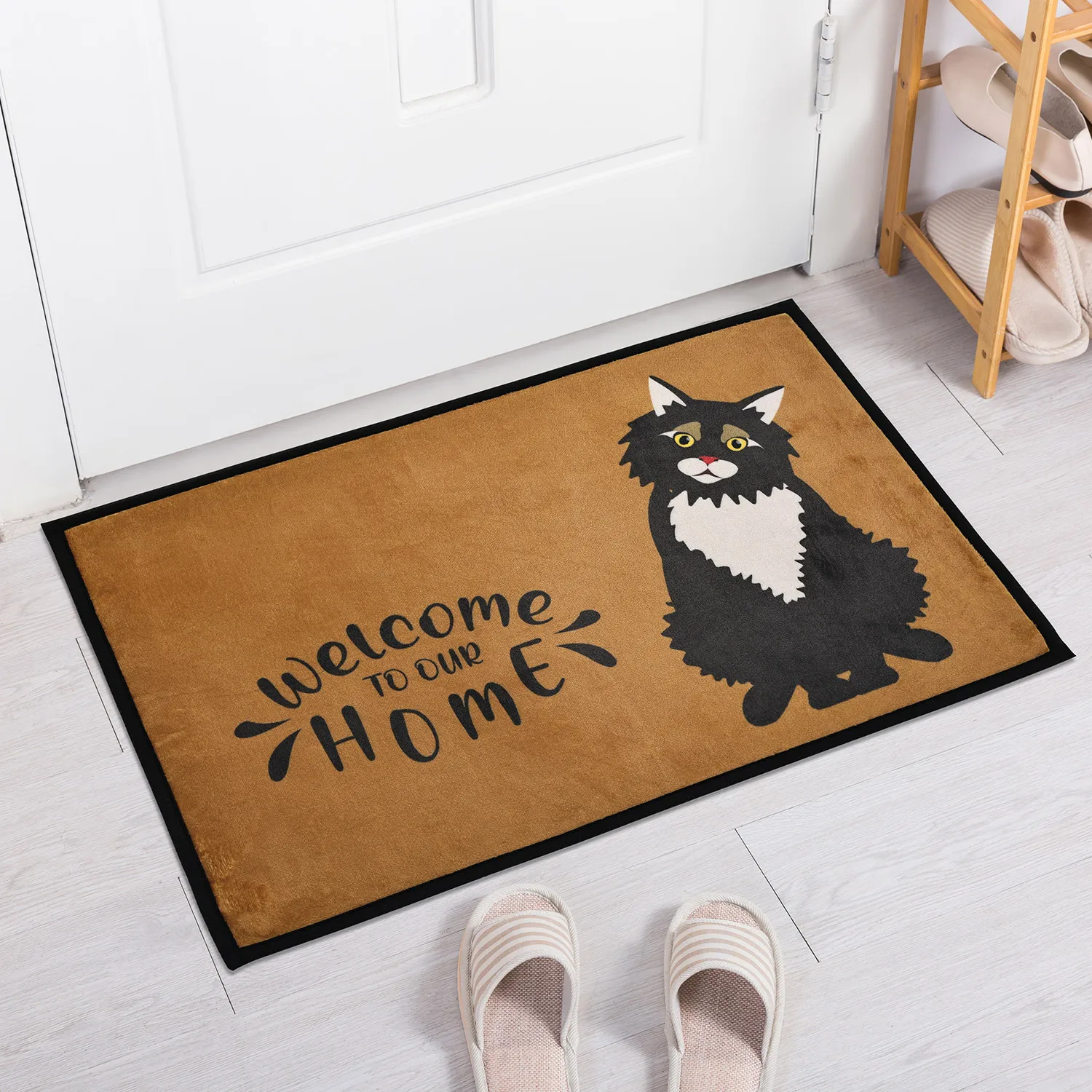 Lustige Cartoon-Katzen-Fußmatte – langlebige, schnell trocknende Poly-Essig-Fußmatte, schwarze Katze, geeignet für Innen-/Außenteppiche, perfekt Image