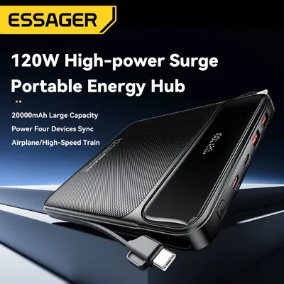 Essager 120 W Power Bank 20000 mAh mit zwei integrierten Kabeln PD Schnellladung für iPhone 16 15 14 Image