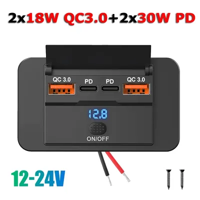 96 W Dual PD Dual QC3.0 Typ C USB Schnellladegerät 3.0 mit Schalter Schnellladung 4 Port Power Panel Image