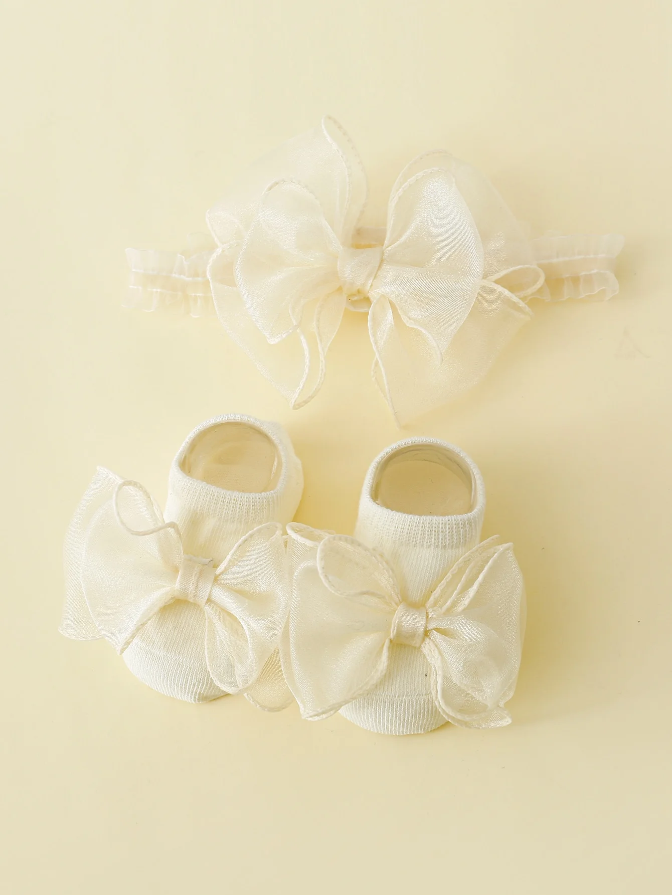 2-teiliges Set für Kleinkinder, elastisches Stirnband mit Spitzenschleifen und rutschfeste Baumwollsocken, Socken-Haarband-Set für Neugeborene, Mädchen, Kopfbedeckung für Kleinkinder Image