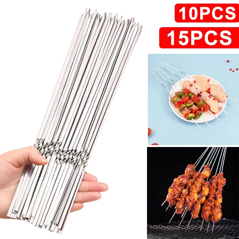 Picknick Edelstahl Grill Spieß Outdoor Camping Wiederverwendbare Flache BBQ Nadel Stick Grill Werkzeuge Party Zubehör