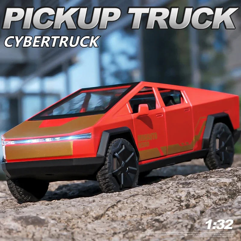 1:32 Cybertruck Pickup Legierung Auto Modell Druckguss Metall Spielzeug Sound Licht Fahrzeuge Auto Modell Simulation Sammlung Kinder Geschenke Image