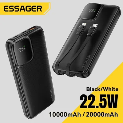 Essager Tragbare Powerbank 20000 mAh mit zwei integrierten Kabeln, externer Akku PD 22,5 W, Image