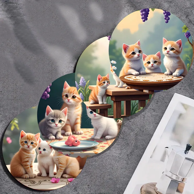 4-teilige Untersetzer mit Kätzchen-Aufdruck, geeignet für die tägliche Familienparty-Dekoration, Büro, rutschfeste Holzuntersetzer, Weihnachtsgeschenke Image