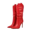 Kniehohe Stiefel Frauen Schuhe sexy Punkt weiß rot Absätze Western Cowboy Stiefel weiblich neue