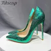 Tikicup Grün Bedruckte Damen Spitze Zehen High Heel Schuhe Formal Sexy Promi Damen Kleid Slip On Stiletto Pumps Plus Größe 33-46