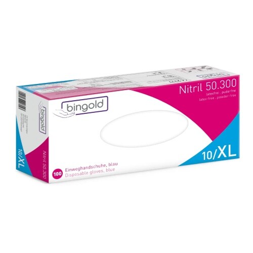 BINGOLD Nitril 50.300 Einweghandschuhe Blau puderfrei 100 Stück : XL Image