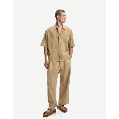 Bershka Wide-Leg Pleated Trousers Men S Khaki