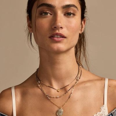 Lucky Brand Layered Beaded Pendant Necklace - Women's Ladies Accessories Jewelry Necklace Pendants in Gold