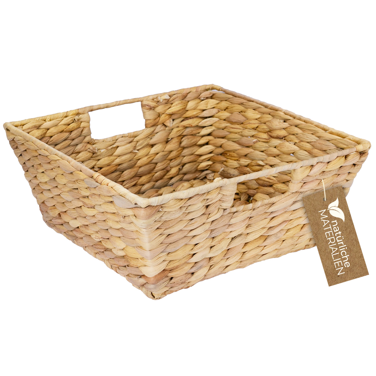 HMF 37269-30CM Geschenkkorb leer, Aufbewahrungskorb geflochten aus Wasserhyazinthe | 30 x 30 x 12 cm Image