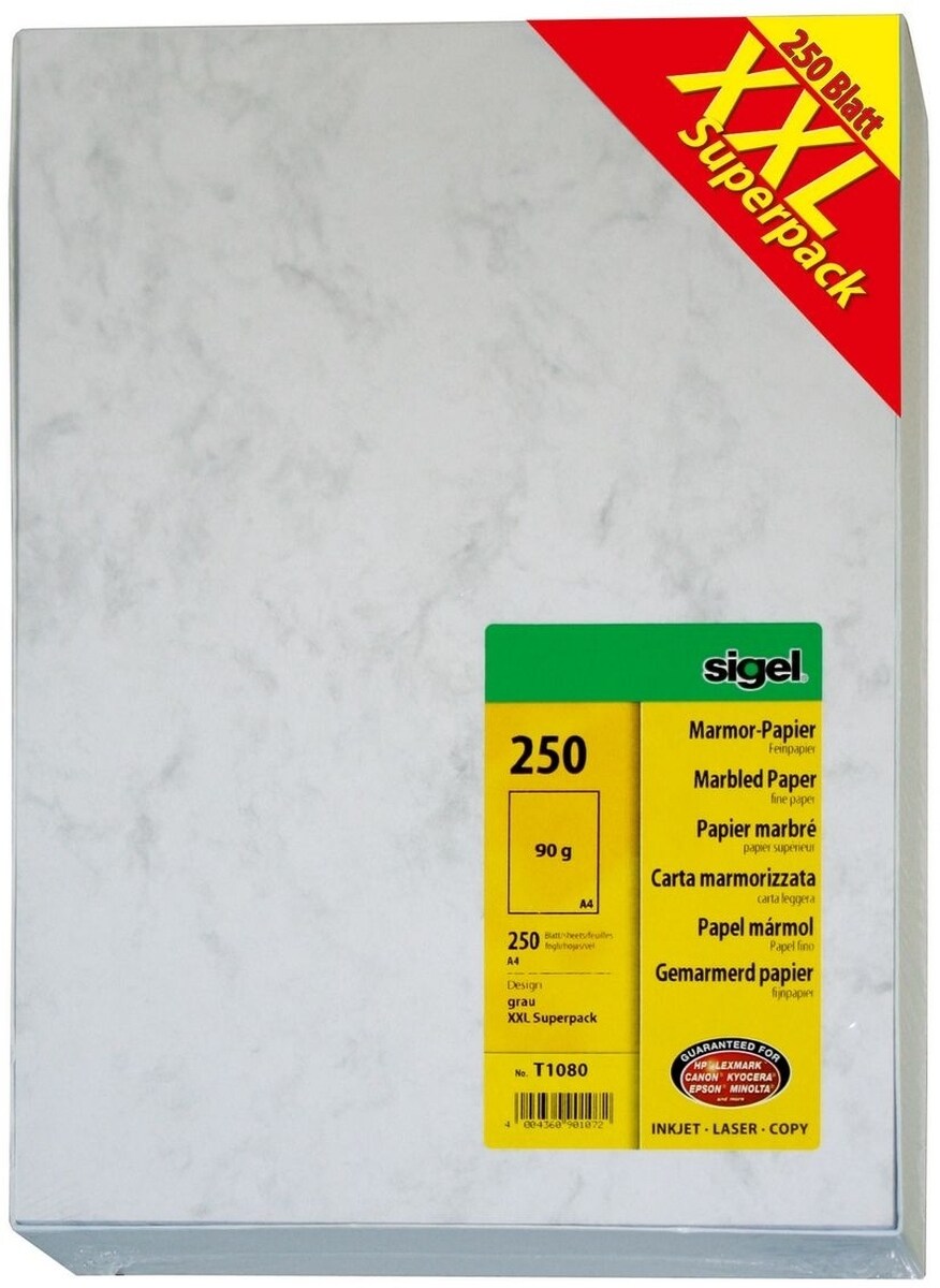 Sigel Designpapier Marmor A4 90g/qm VE=10x250 Blatt grau Image