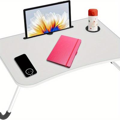 TEMU Portable Folding Table With Storage Compartments & Cup Holder For Bed, Sofa, Floor Ergonomic Laptop Stand For Devices Up To 17 Inch Image
