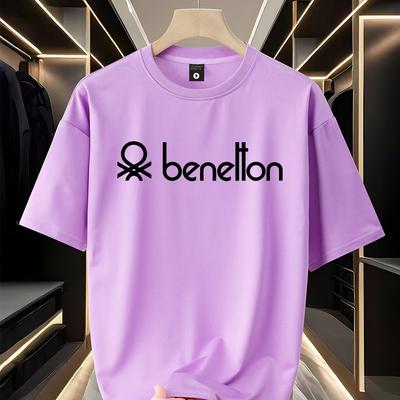 "TEMU Men's Relaxed Fit Casual T-shirt - 100% Polyester Breathable Summer Tee With "benelon" Graphic Print, Machine Washable Round Neck Top For Casual Attire, Minimalistic Design | Easycare Fabric" Image